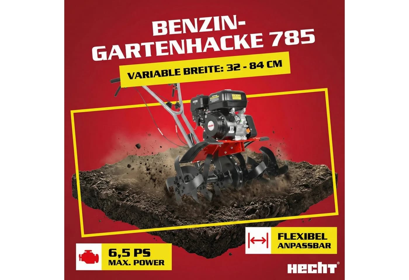 HECHT 785 Benzin-Gartenfräse 84 cm Arbeitsbreite 6,5 PS