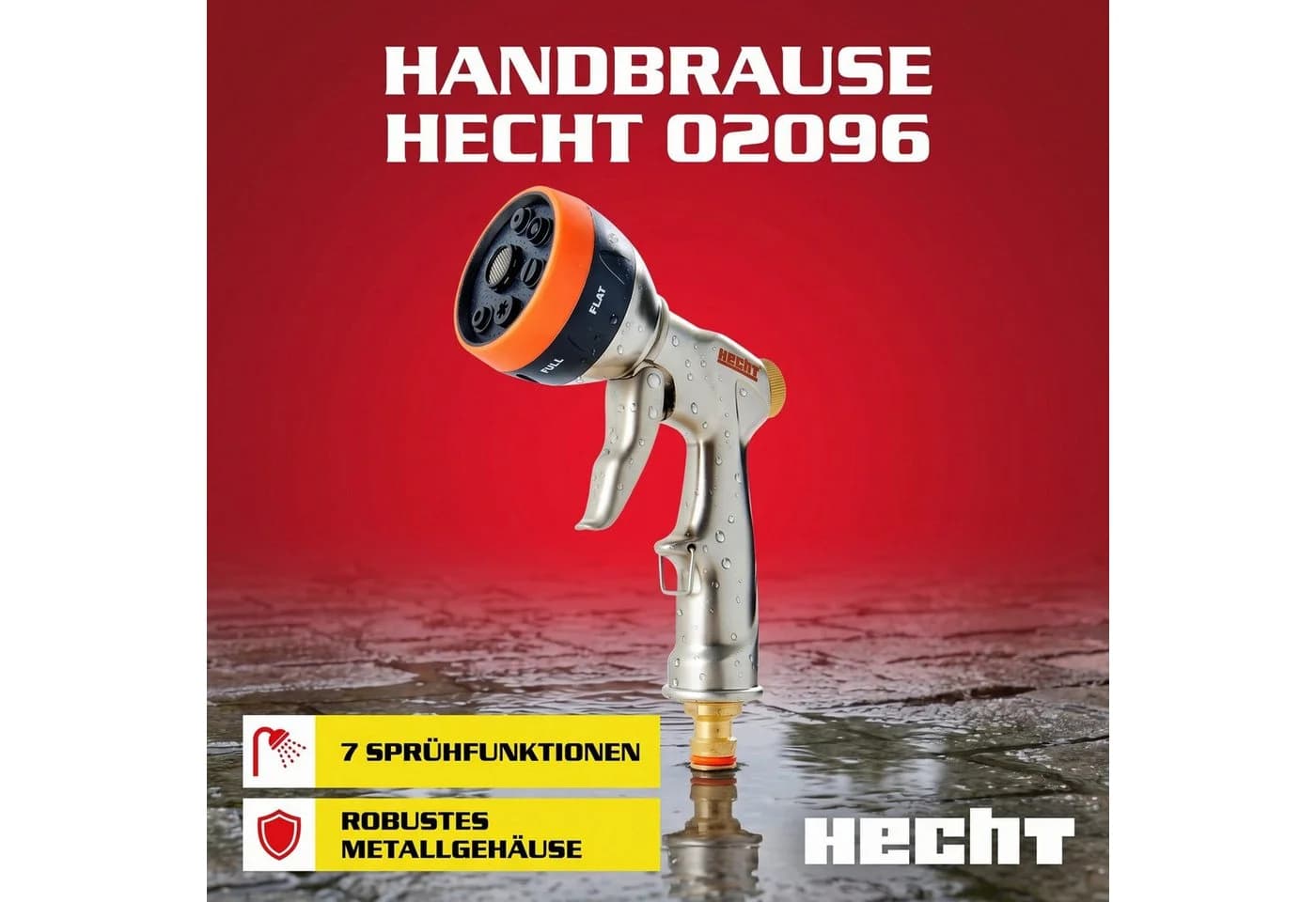 HECHT Handbrause 02096 7 Sprühmuster Rostfrei Gartenbewässerung