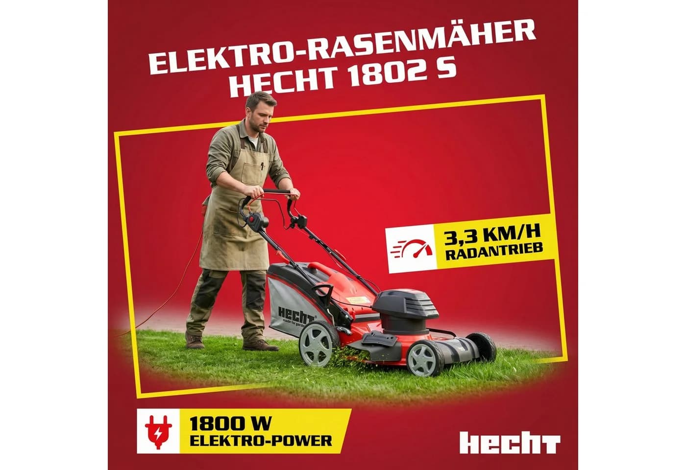 HECHT 1802 S Elektrorasenmäher 46cm Radantrieb 5in1