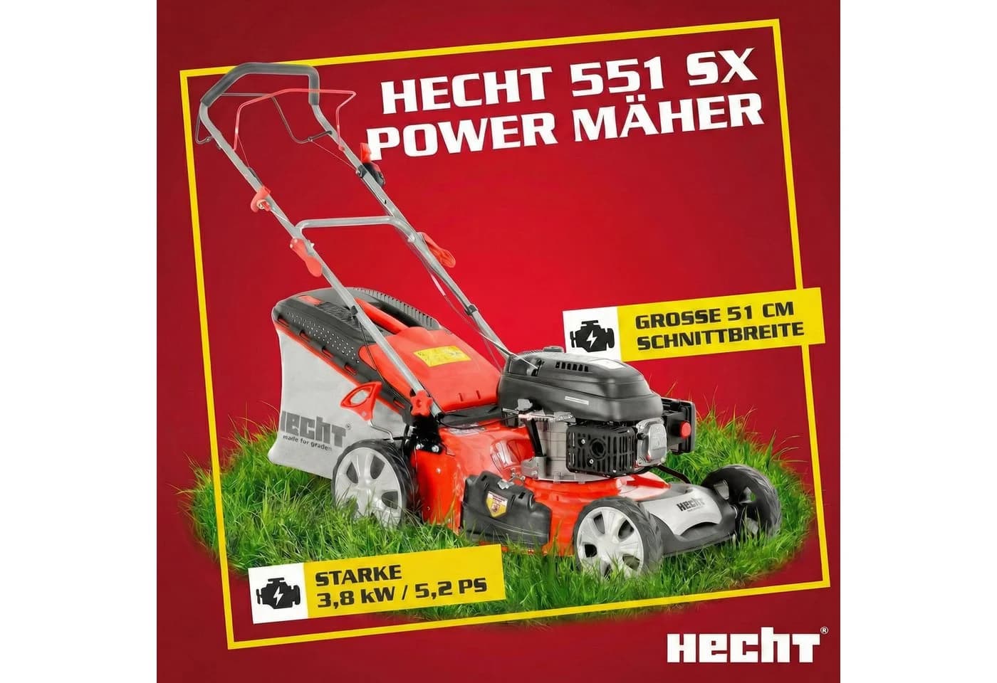 Hecht Benzinrasenmäher 551 SX 5in1 mit Radantrieb Stahlgehäuse