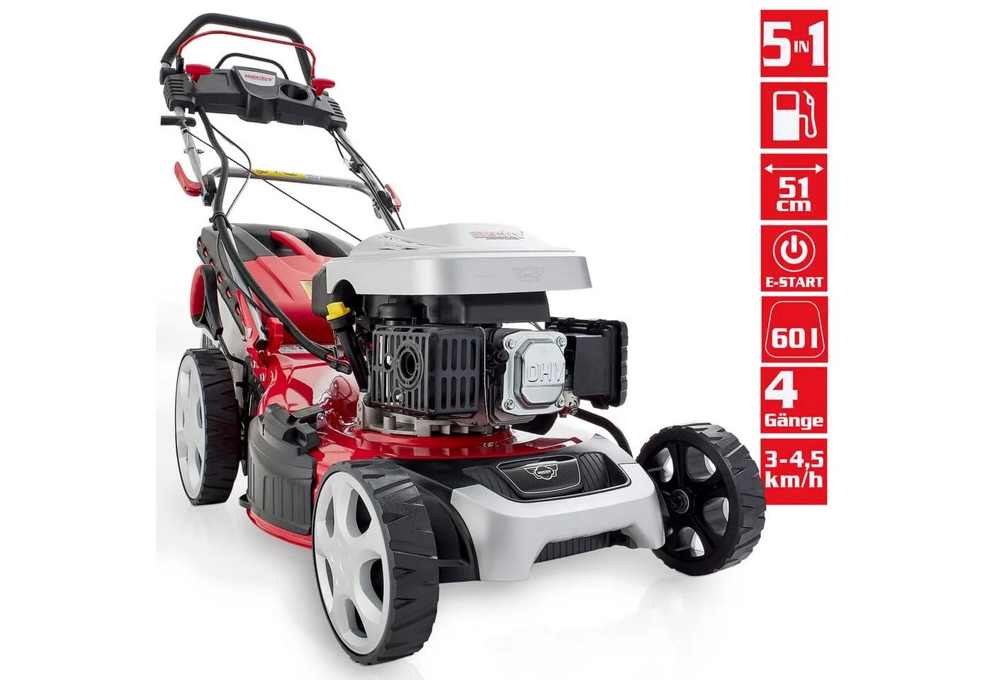 HECHT Benzin-Rasenmäher 51cm Elektrostart 4Gang 5in1