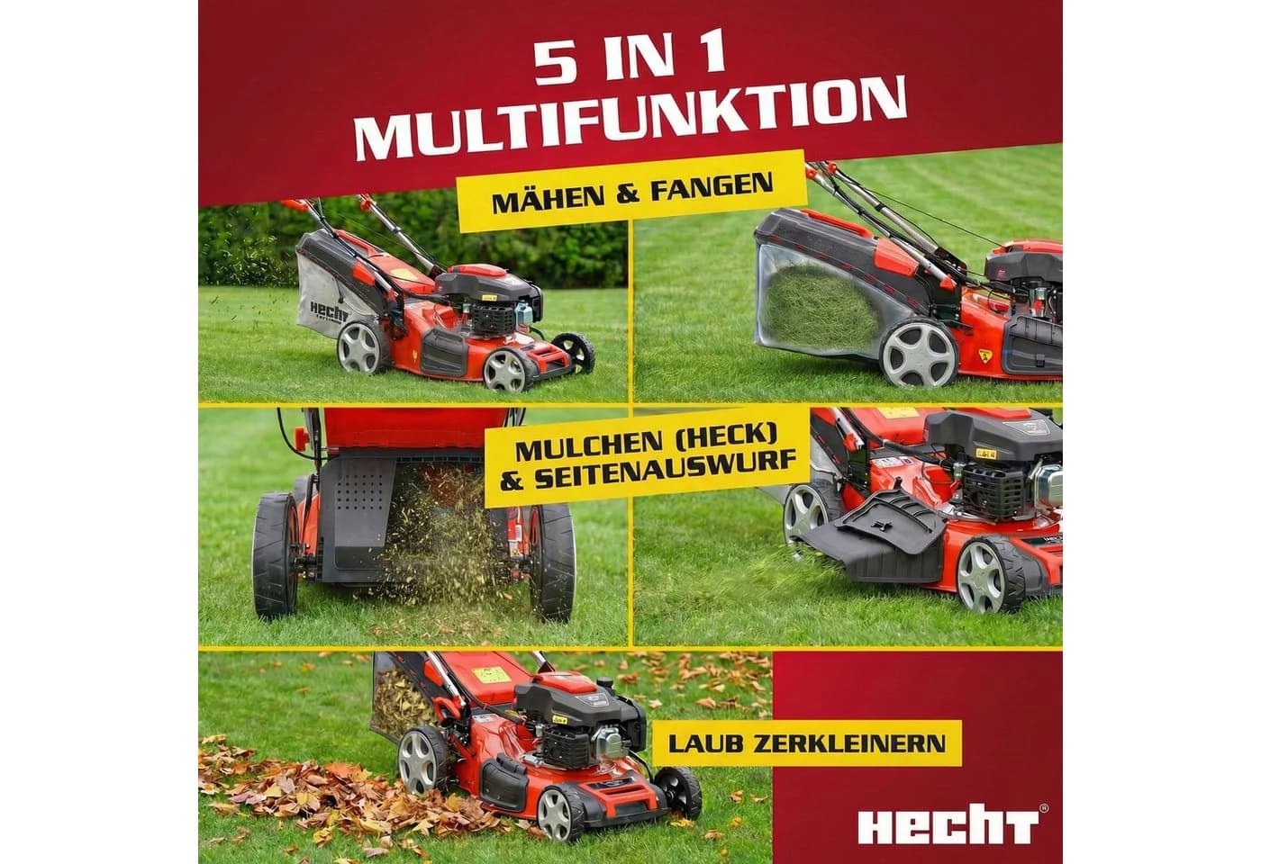 Hecht Benzinrasenmäher 551 SXE mit Radantrieb, 51 cm Schnittbreite, 5,5 PS, 5-in-1, 65L Fangkorb, Mulchkit - Bild 3