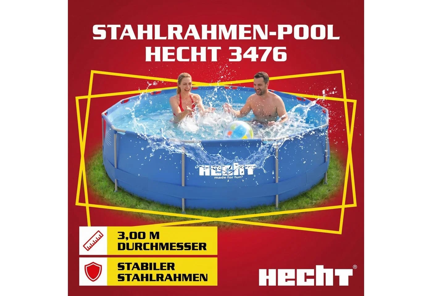 Hecht Stahlrohrpool Rund 300cm Blau UV-beständig
