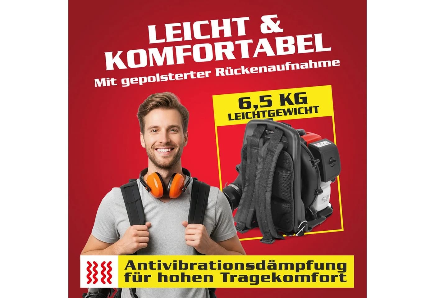 Hecht Benzin-Rückenlaubbläser 1,7PS 900m³/h Rot - Bild 4