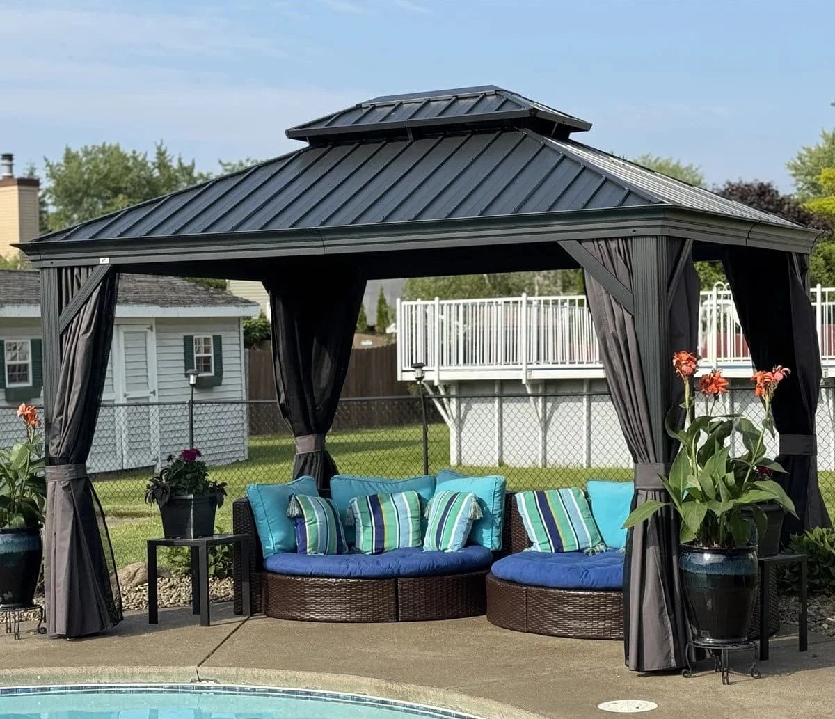 PURPLE LEAF Pavillon Alu mit Hardtop Dach Grau Winterfest