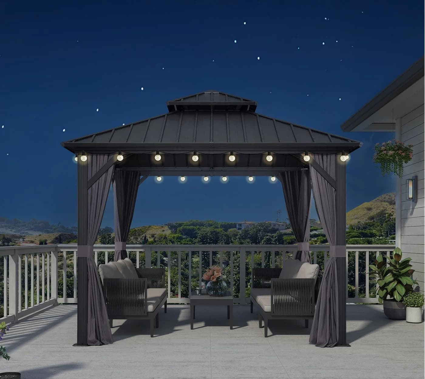 PURPLE LEAF Pavillon LED-Lichterkette Gartenpavillon Wasserdicht UV-beständig