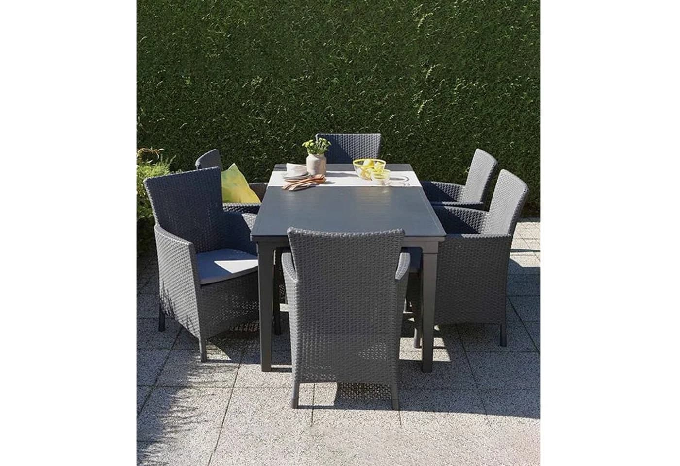 Keter Gartenstuhl Iowa Graphit Kunststoff Rattan-Optik mit Kissen