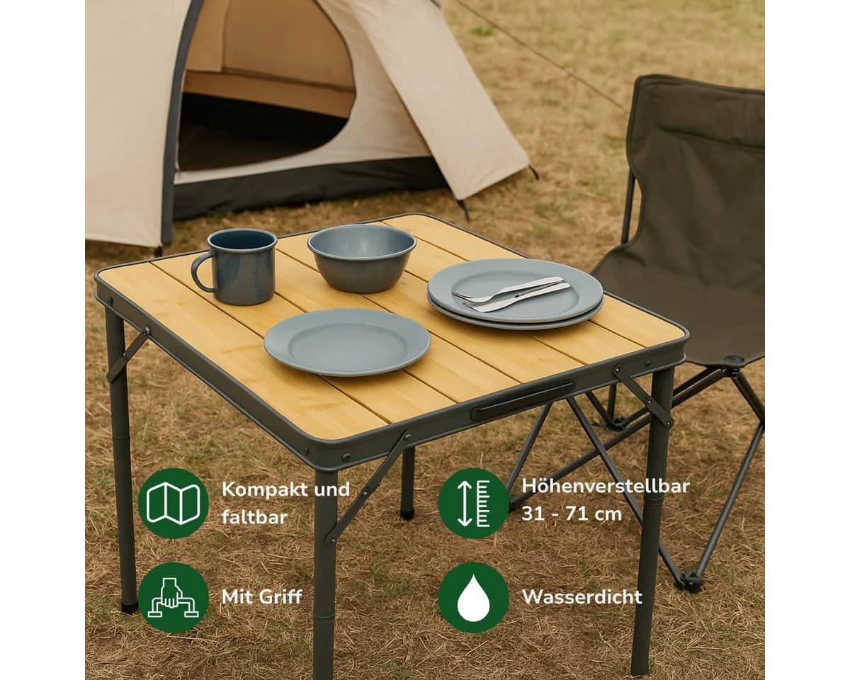 Camp Active Klappbarer Campingtisch Bambus Aluminium