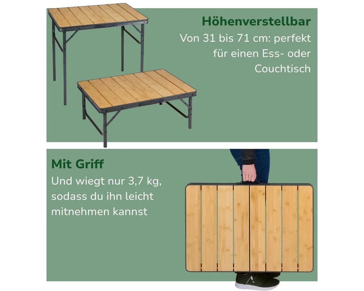 Camp Active Klappbarer Campingtisch Bambus Aluminium - Bild 3