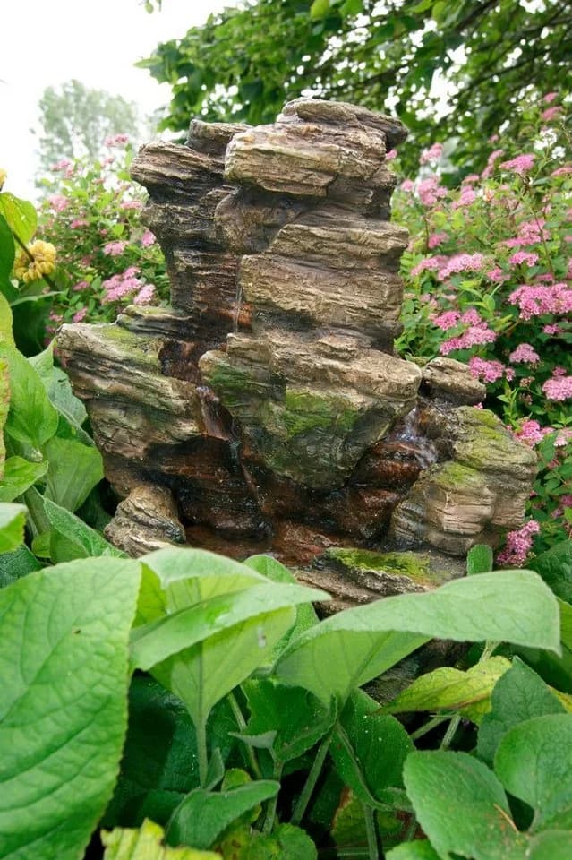 Gartenbrunnen Wasserfall Silberfarben Polyresin