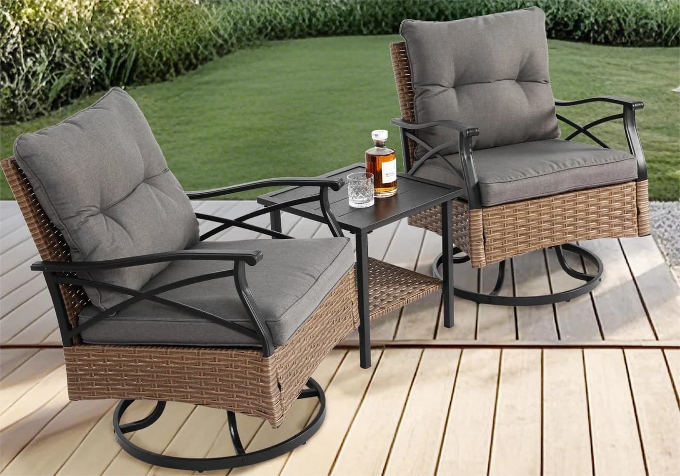 LVHOM Balkonset Outdoor-Loungeset PE-Rattan Schaukelstuhl 360° Swivel - Bild 2