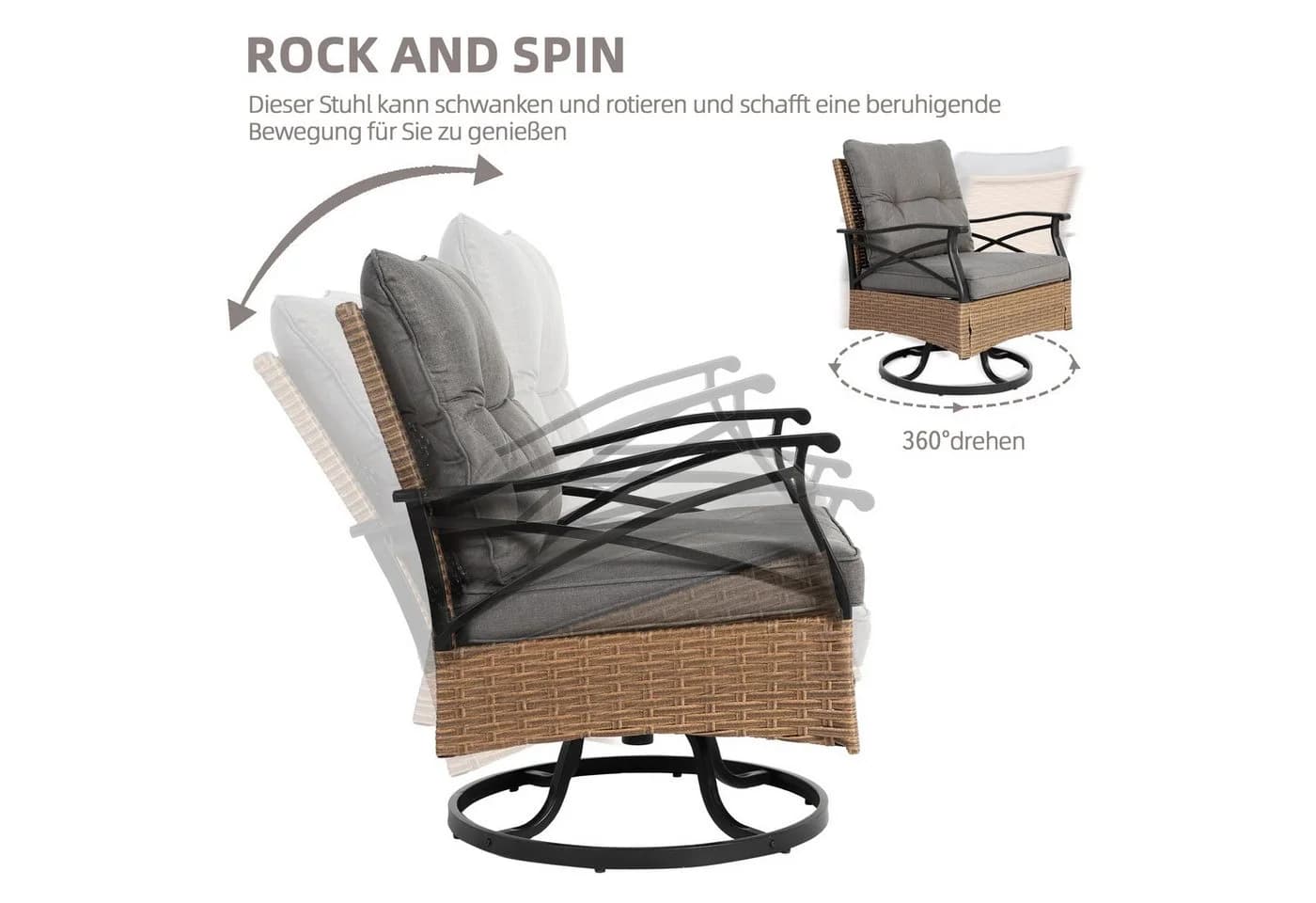 LVHOM Balkonset Outdoor-Loungeset PE-Rattan Schaukelstuhl 360° Swivel - Bild 4
