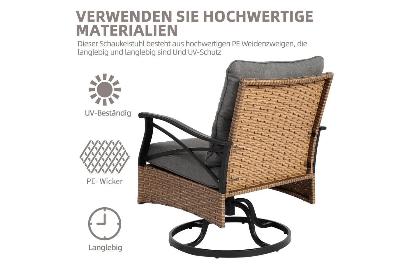 LVHOM Balkonset Outdoor-Loungeset PE-Rattan Schaukelstuhl 360° Swivel - Bild 5