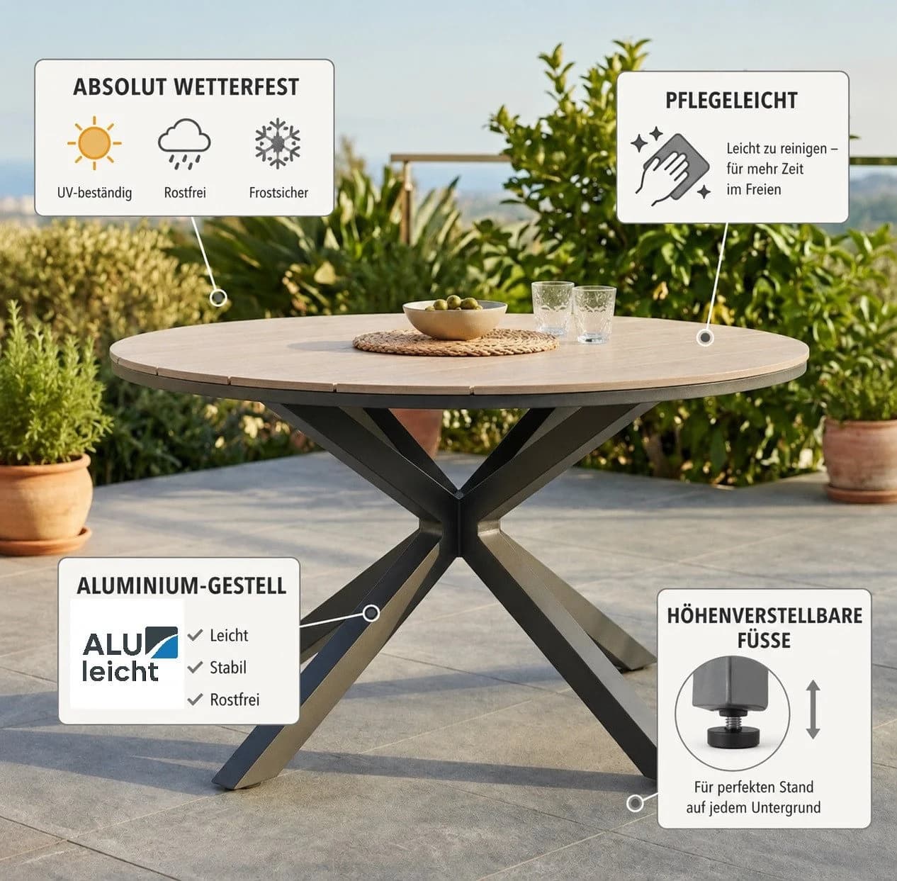 Gardissimo Gartentisch Armati hell rund 148 cm Aluminium Nonwood - Bild 3