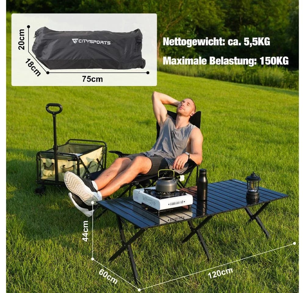 CITYSPORTS Falttisch Camping Schwarz Klappbar 120x60cm - Bild 5