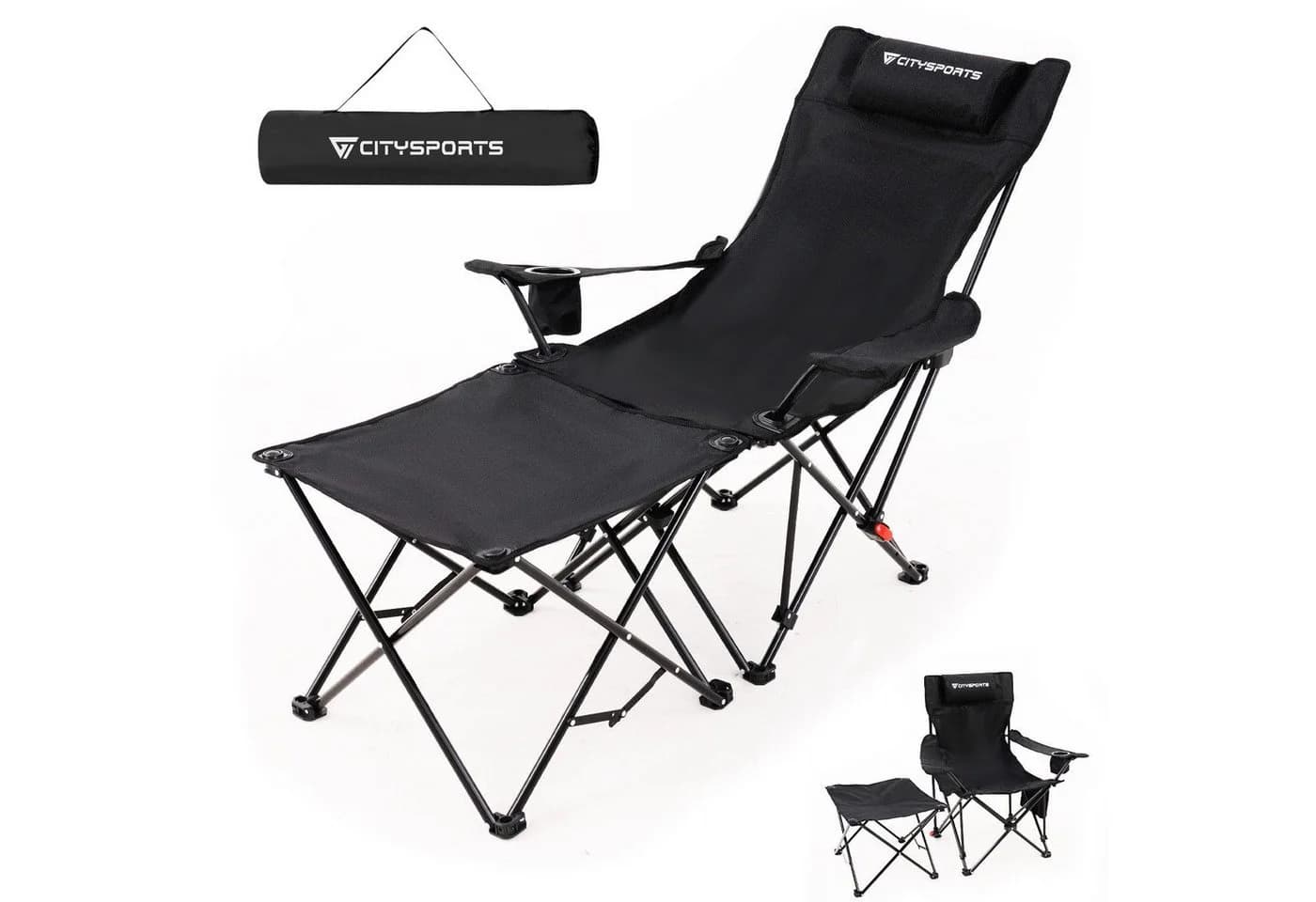 CITYSPORTS Campingstuhl Faltbar mit Fußablage Schwarz - Bild 2