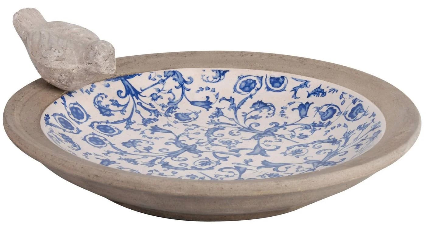 Esschert Design Barocke Vogeltränke Aged Ceramic Blau/Weiß - Bild 2