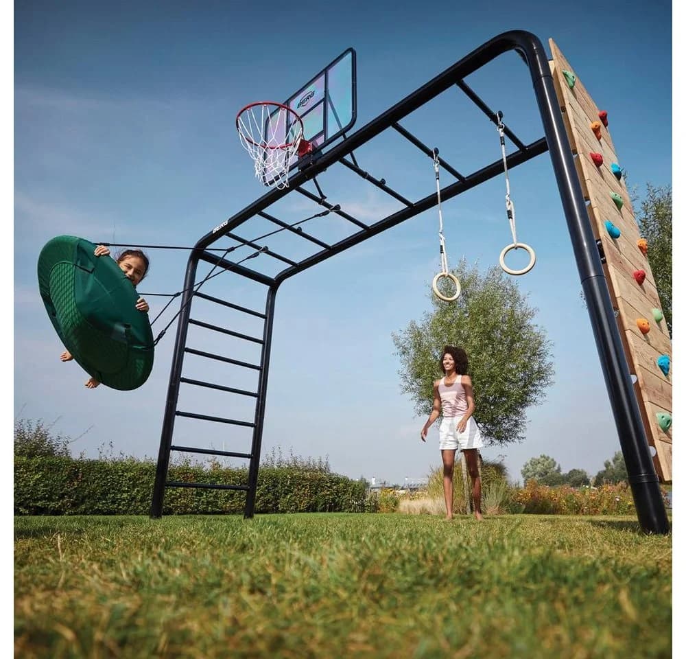 Berg PlayBase M Klettergerüst mit Reckstange, Leiter & 2 Holzschaukeln Schwarz - Bild 3