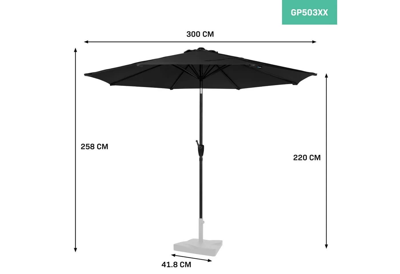 VONROC Sonnenschirm Rund 300cm Schwarz Kippbar mit Schutzhülle