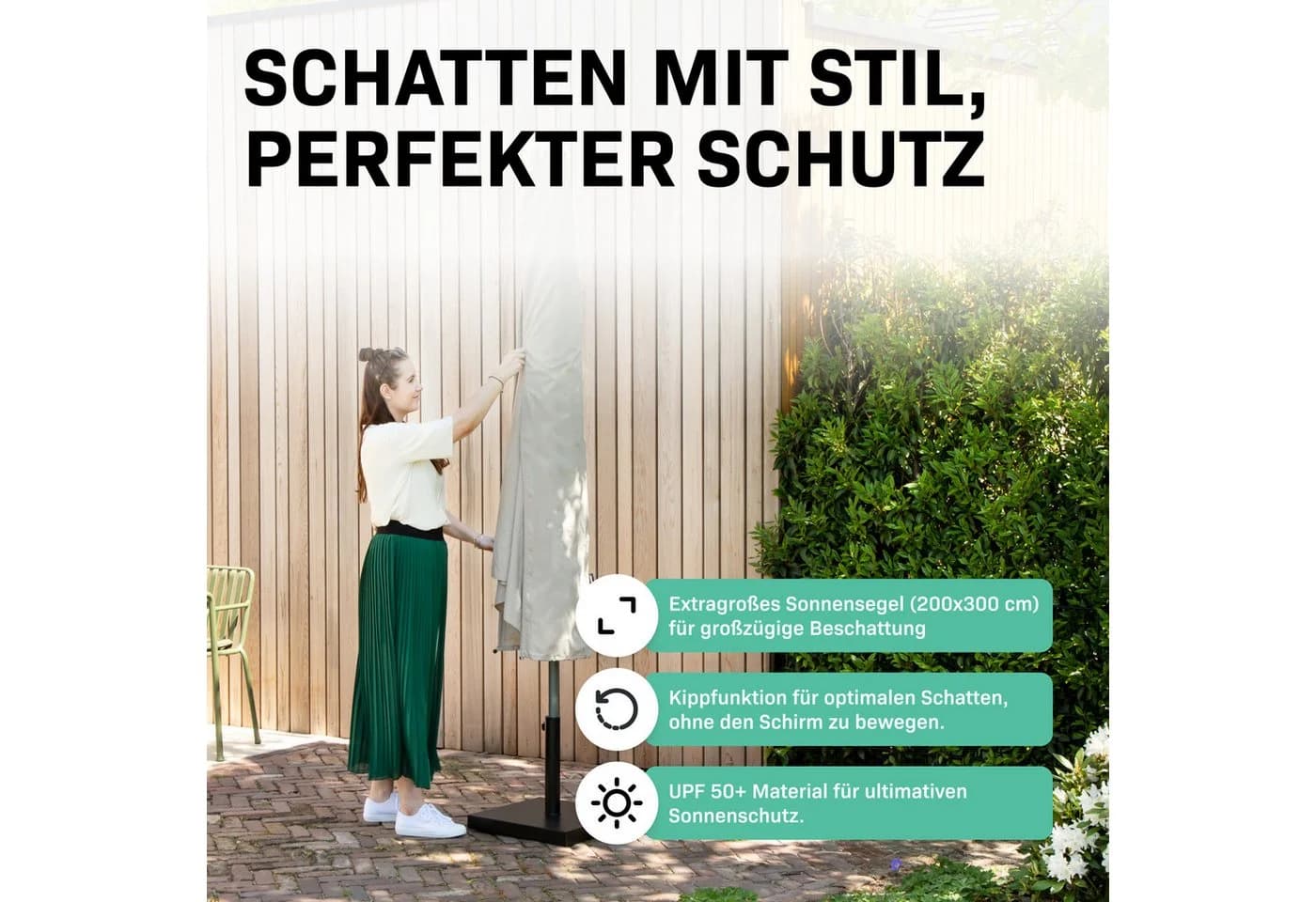 VONROC Sonnenschirm rechteckig Schwarz Kurbelmechanismus
