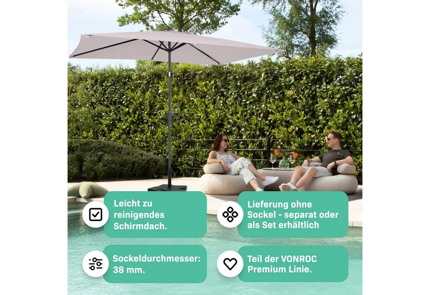 VONROC Sonnenschirm rechteckig Schwarz Kurbelmechanismus - Bild 5