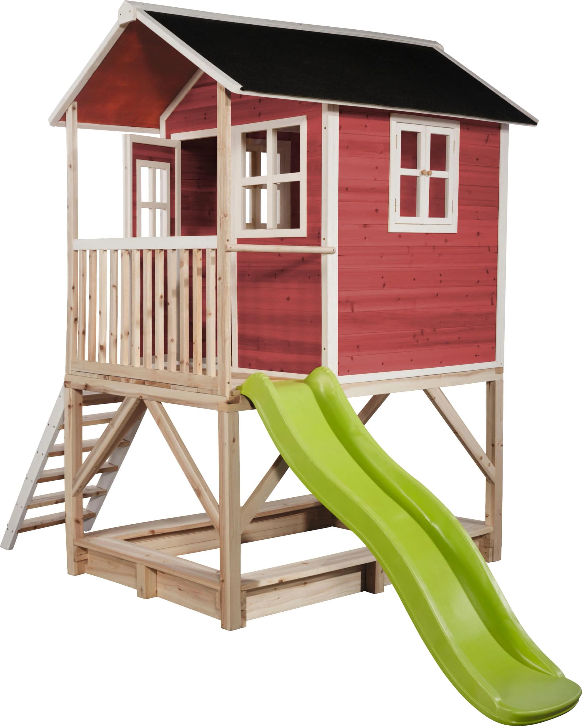 EXIT Loft 500 Holzspielhaus rot mit Rutsche - Bild 2