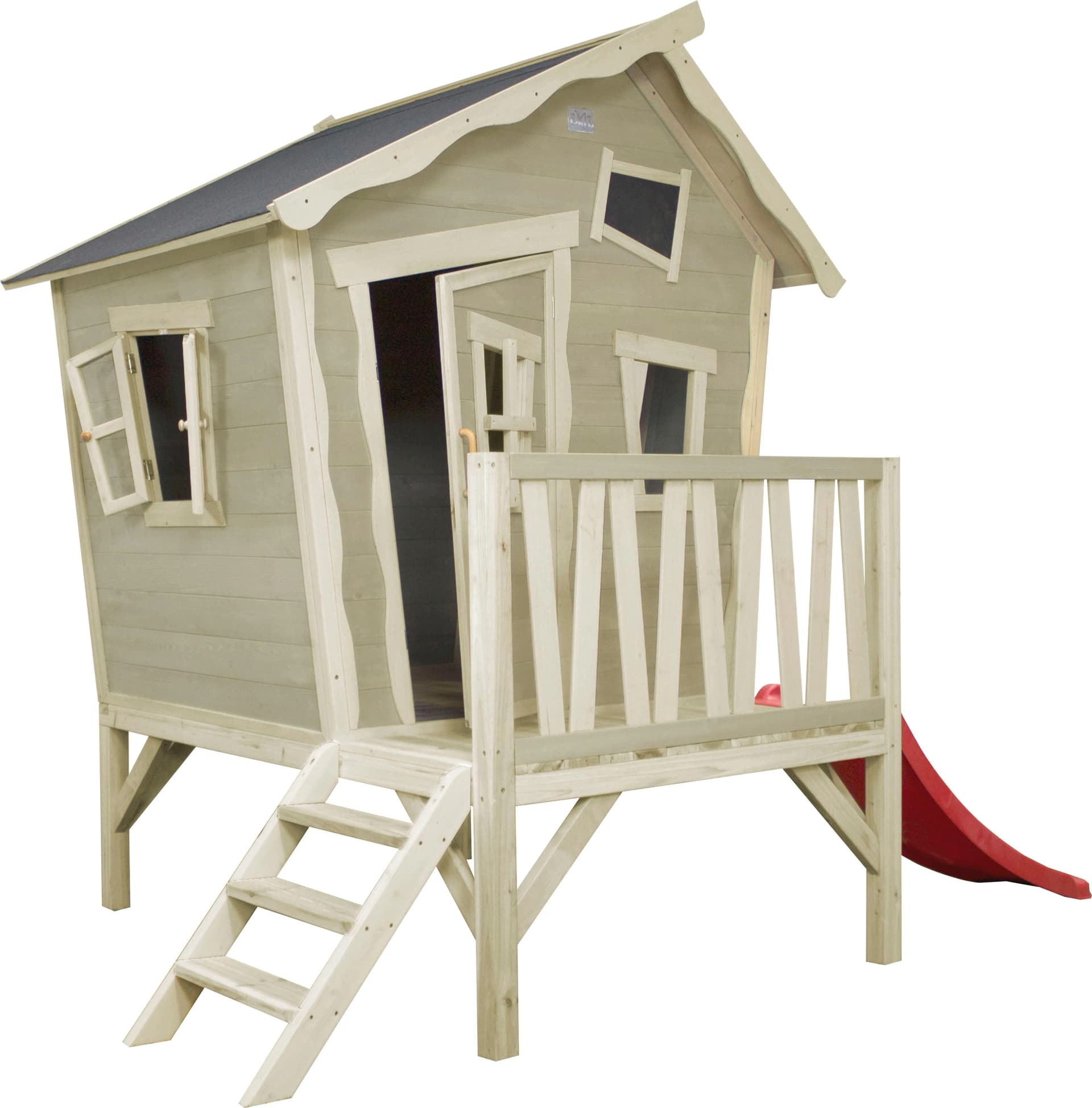 EXIT Crooky 300 Holzspielhaus mit Veranda und Rutsche - Graubeige - Bild 2
