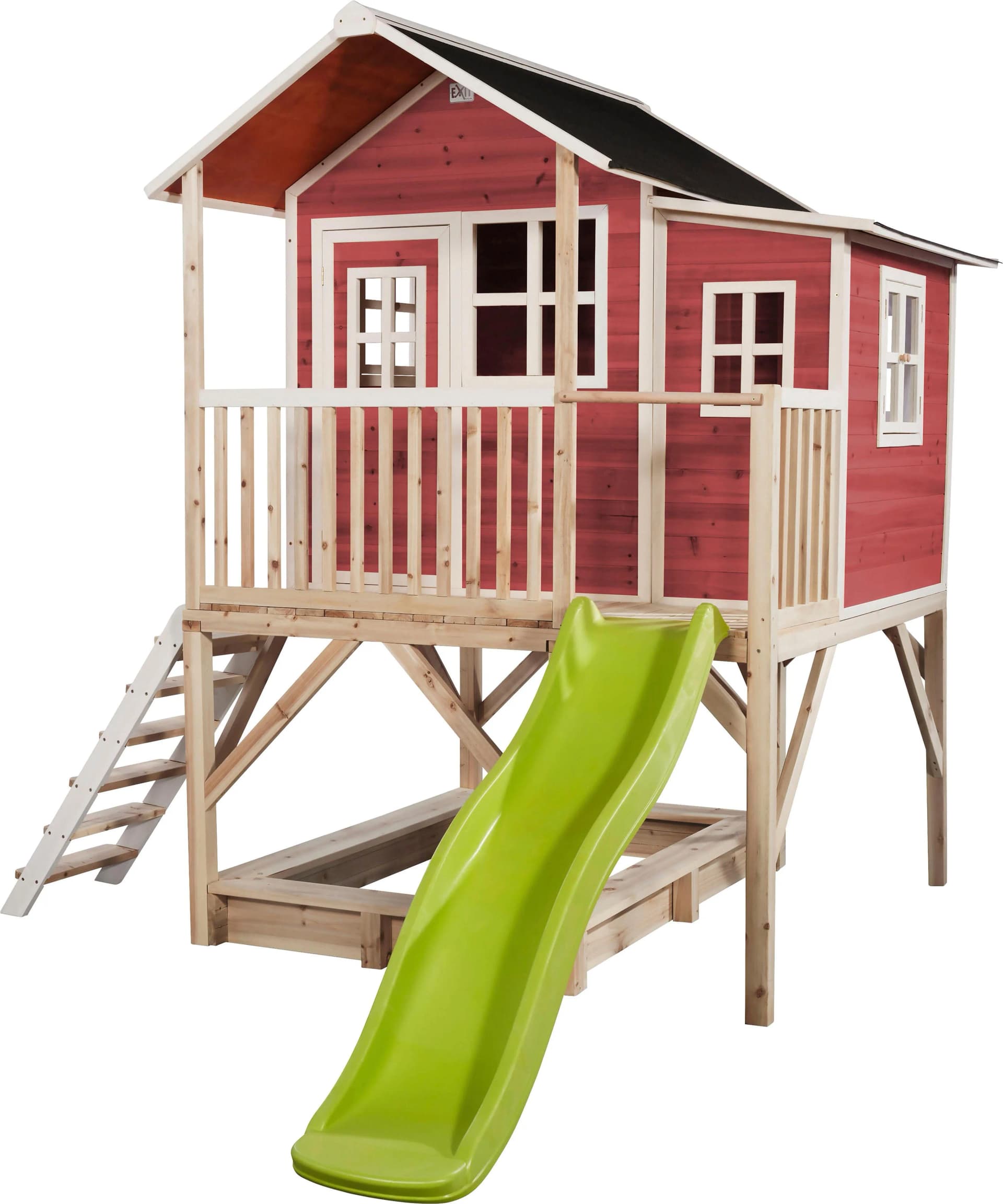 EXIT Loft 550 Holzspielhaus rot weiß mit Rutsche und Sandkasten - Bild 2