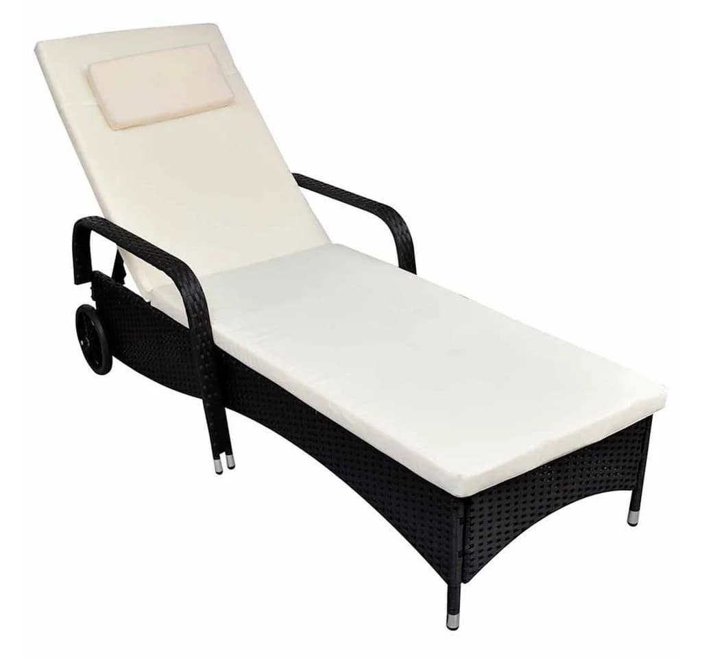 vidaXL Gartenliege Poly Rattan Schwarz mit Polster & Rollen - Bild 2