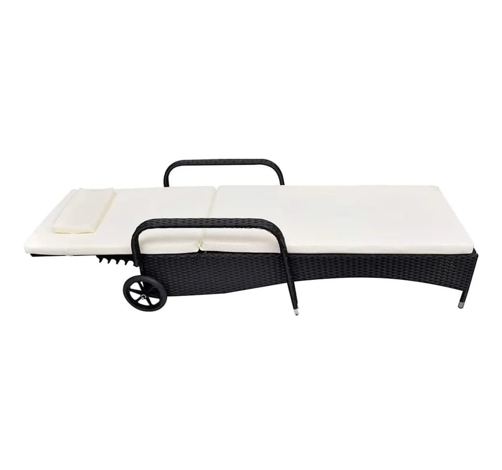 vidaXL Gartenliege Poly Rattan Schwarz mit Polster & Rollen - Bild 3