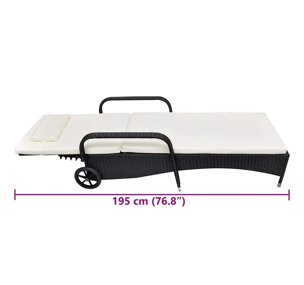 vidaXL Gartenliege Poly Rattan Schwarz mit Polster & Rollen - Bild 5