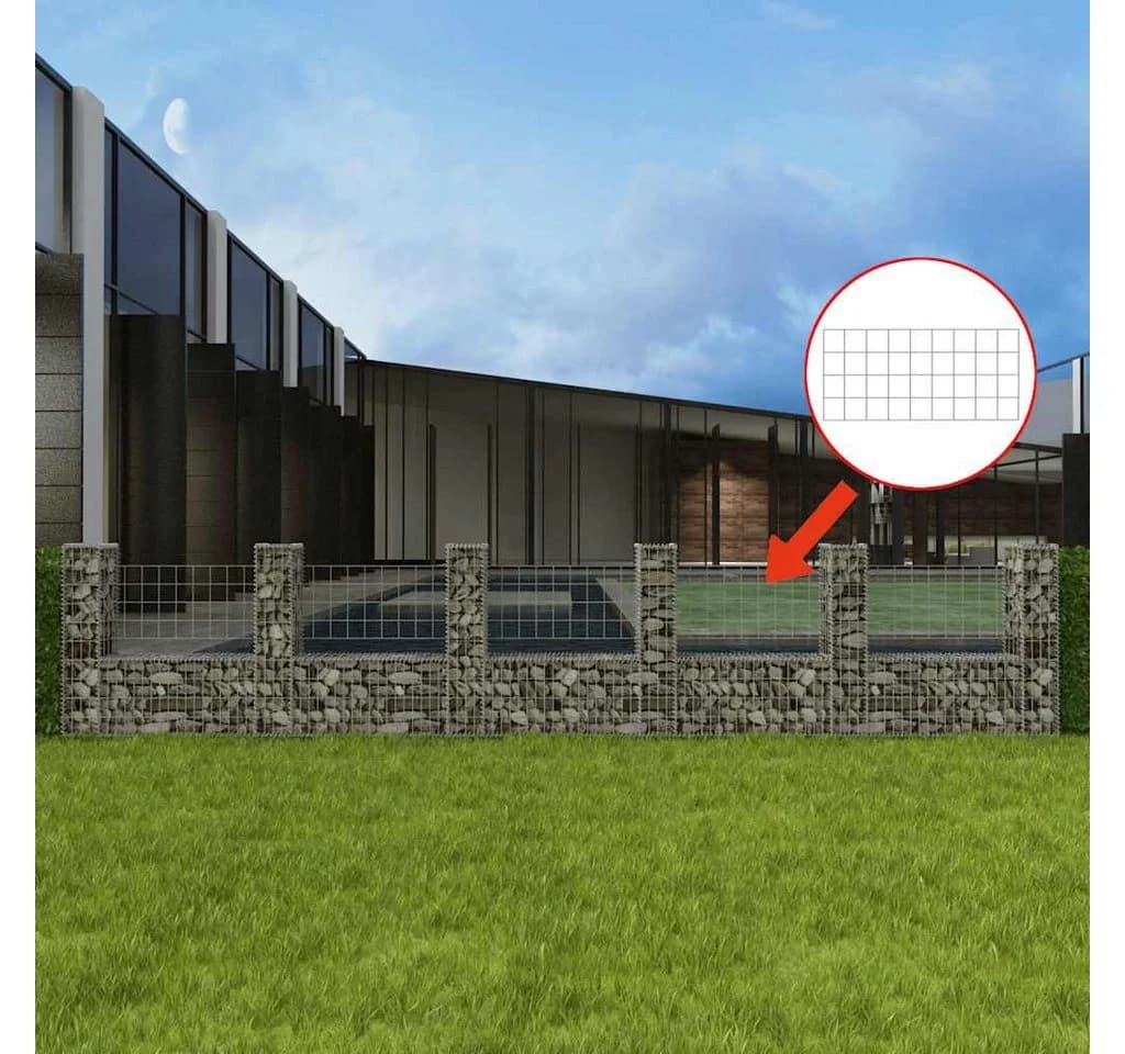 vidaXL Gabionenkorb U-Form Stahl Silber 570x20x100 cm