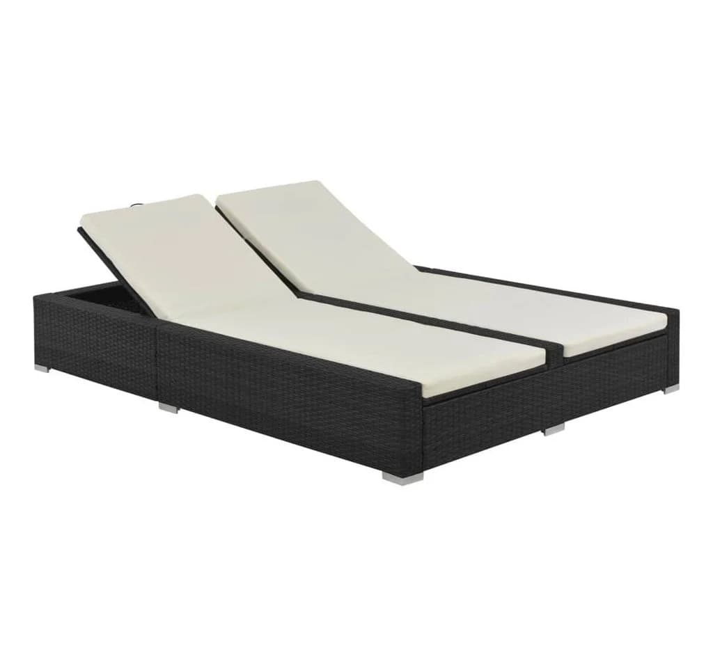 vidaXL Doppel-Sonnenliege Poly Rattan Schwarz mit verstellbarer Lehne - Bild 2