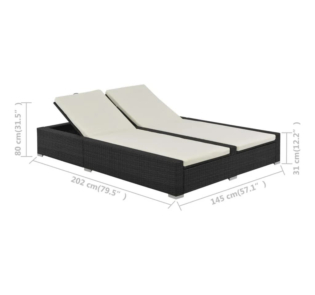 vidaXL Doppel-Sonnenliege Poly Rattan Schwarz mit verstellbarer Lehne - Bild 5