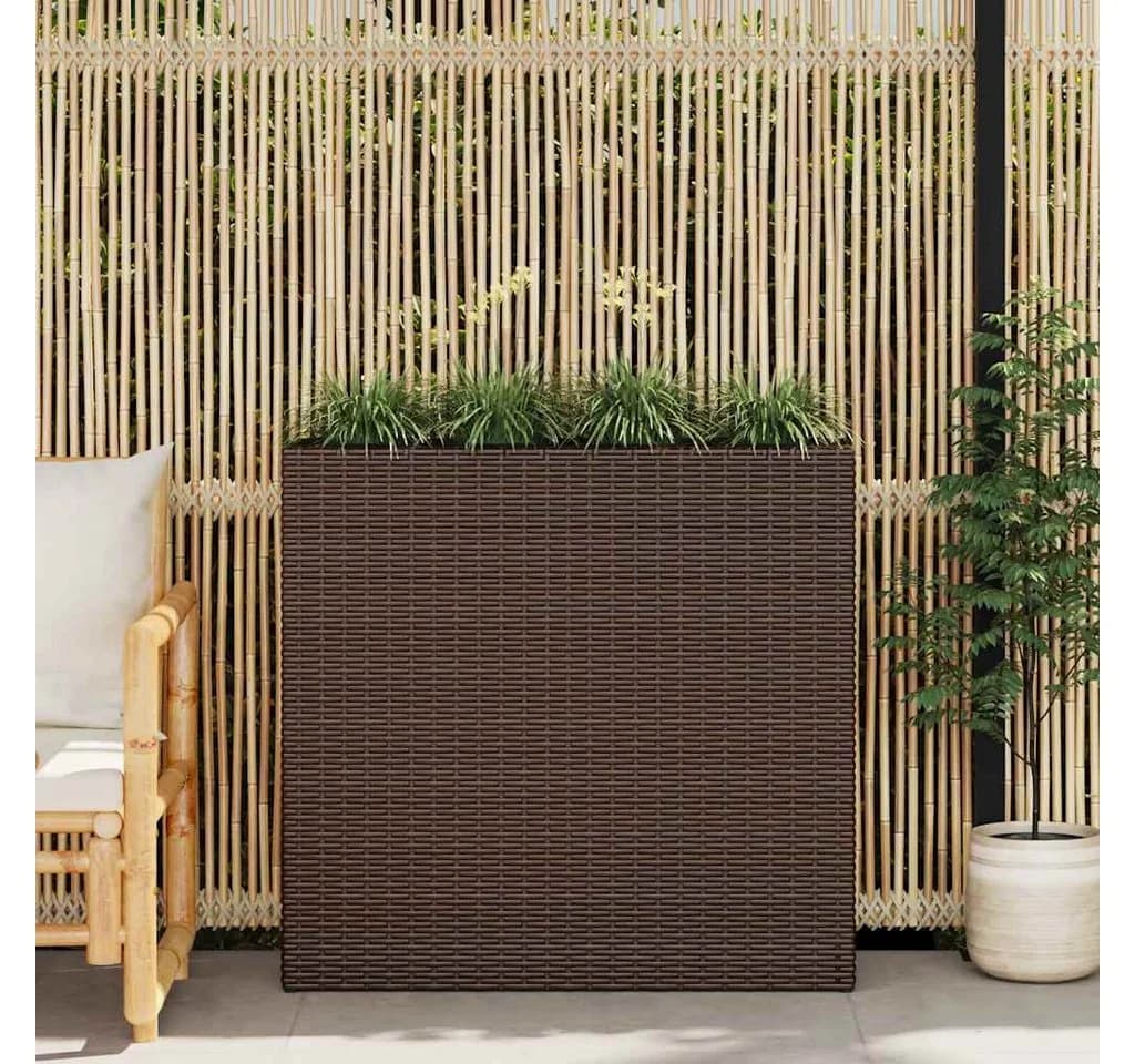vidaXL Garten-Hochbeet mit 4 Töpfen Poly Rattan Braun