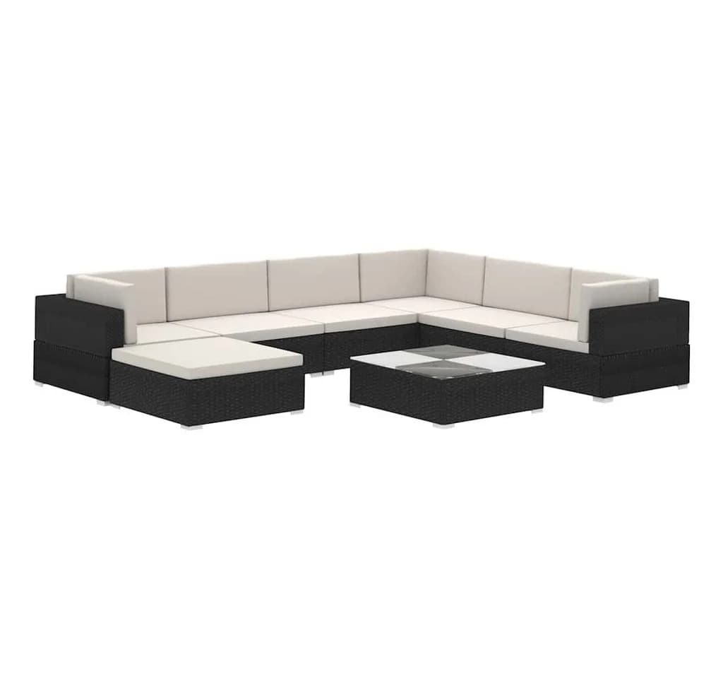 vidaXL Gartenlounge-Set 8-tlg. Schwarz Poly Rattan mit Kissen - Bild 2