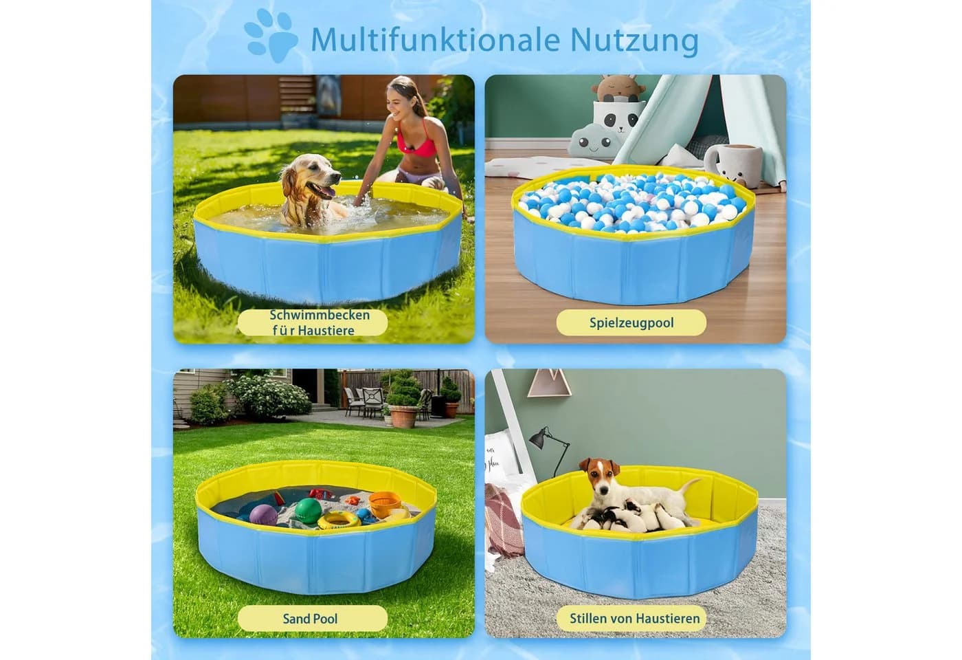 nobleza Faltbarer Hundepool Planschbecken Blau/Gelb - Bild 5