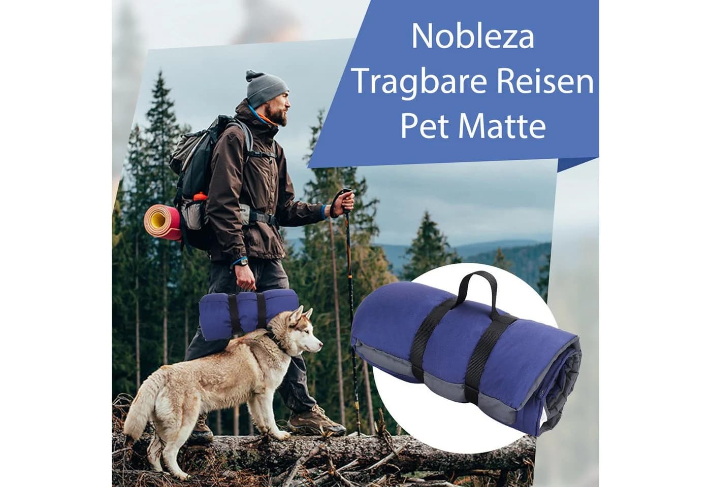 nobleza Wasserdichte Hundematte Blau/Grau Faltbar Tragbar - Bild 4