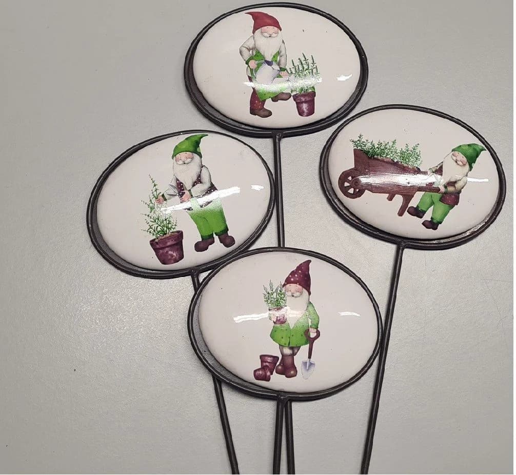 Kaemingk Kräuterzwerg Gartenstecker 4er Set Keramik Metall