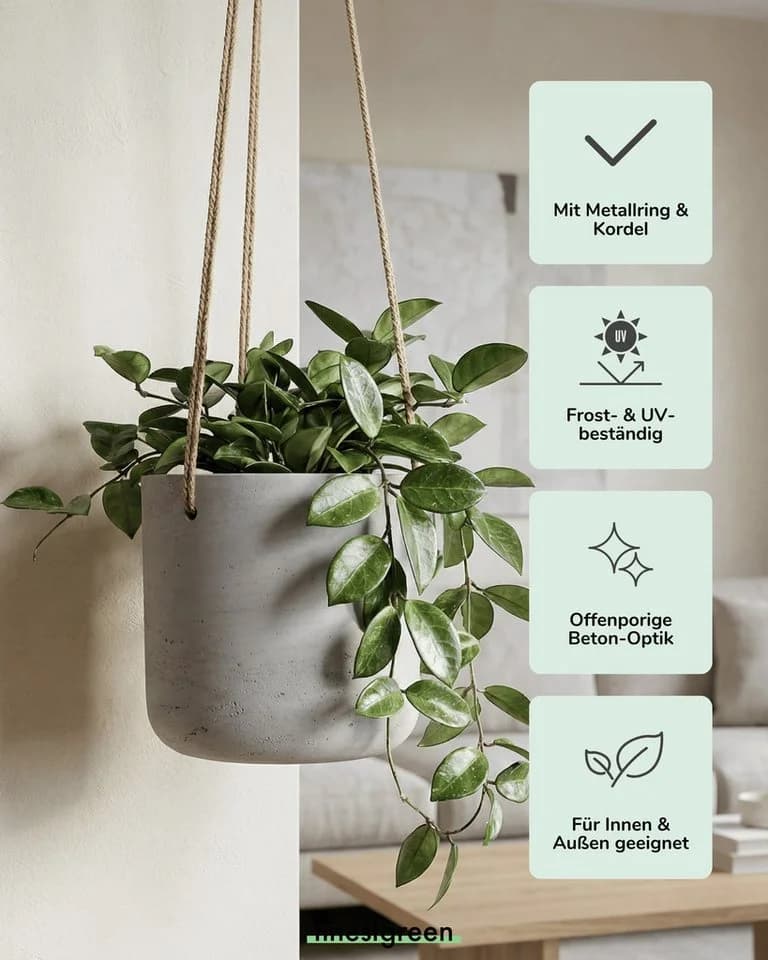 finestgreen Blumenampel Hängepflanztopf Charlie Fiberclay Beton-Optik