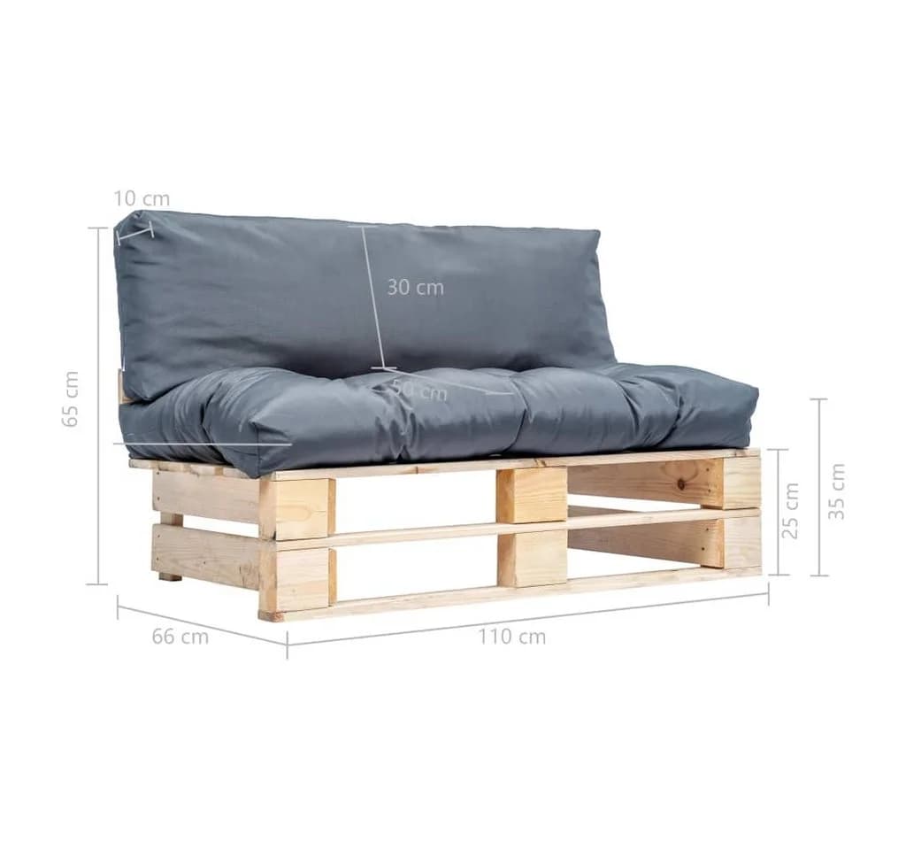 vidaXL Loungesofa Outdoor-Sofa Paletten mit Kissen in Grau Kiefernholz - Bild 5