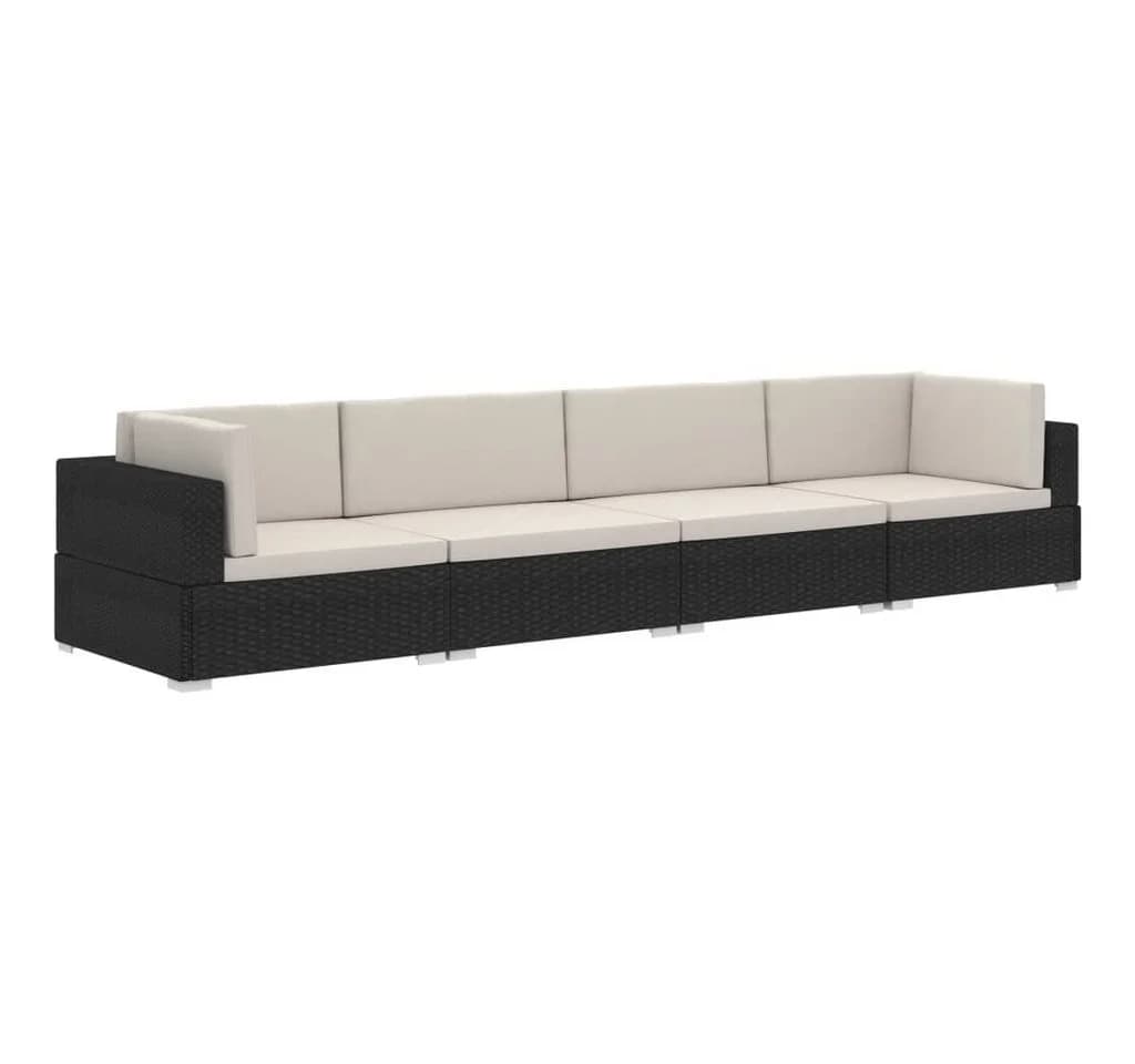 vidaXL Gartenlounge-Set 4-tlg. Schwarz Poly Rattan mit Kissen - Bild 2