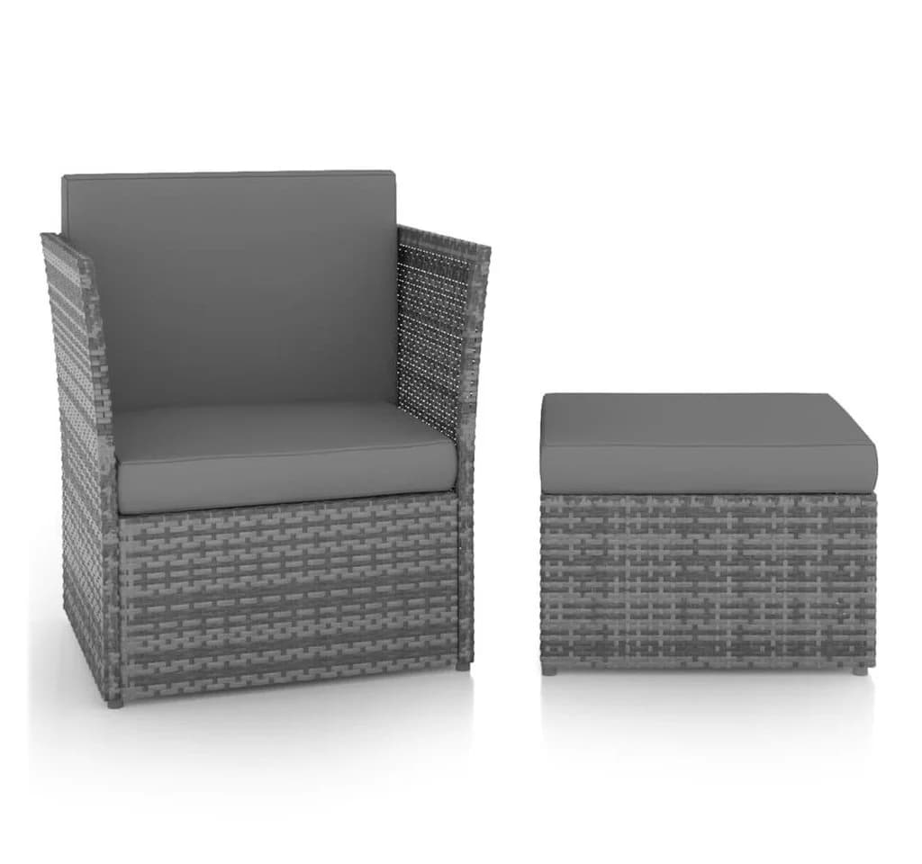 vidaXL Gartensessel mit Hocker Poly Rattan Anthrazit - Bild 2
