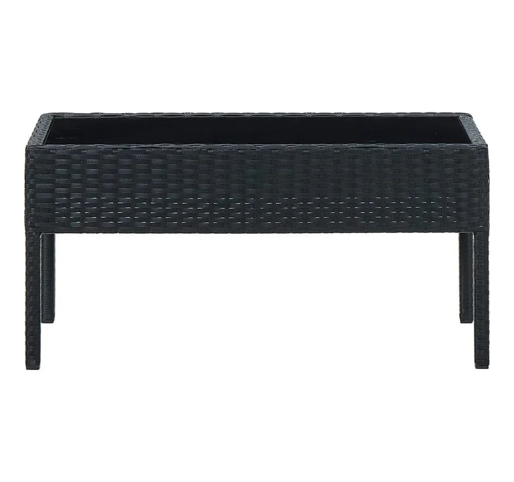 vidaXL Gartentisch Schwarz PE-Rattan Hartglas