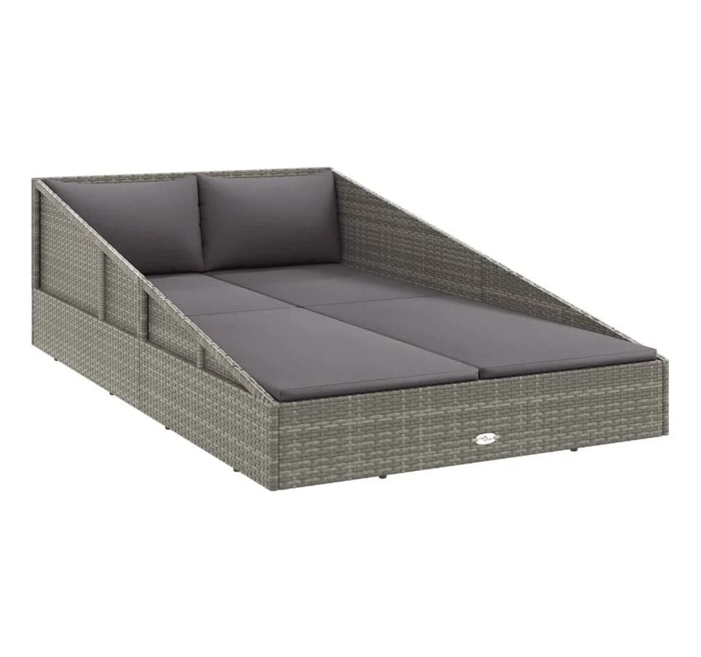 vidaXL Gartenbett Grau 110x200 cm Poly Rattan mit Kissen - Bild 2