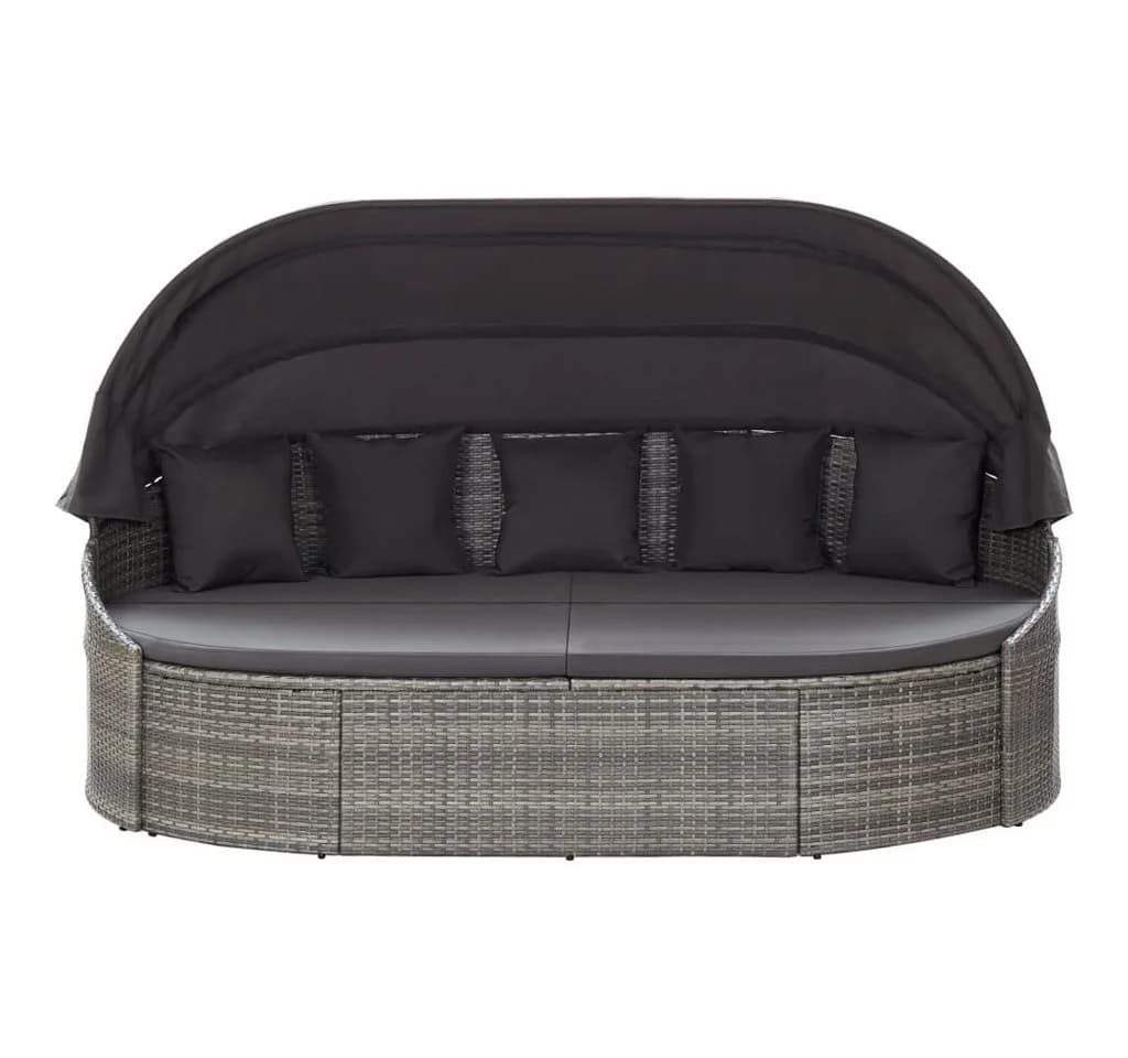 vidaXL Gartenliege mit Dach Grau PE-Rattan Outdoor-Lounge