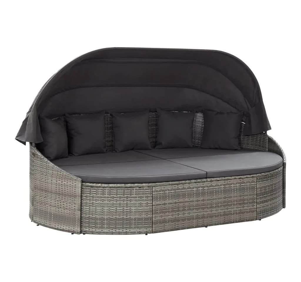 vidaXL Gartenliege mit Dach Grau PE-Rattan Outdoor-Lounge - Bild 2