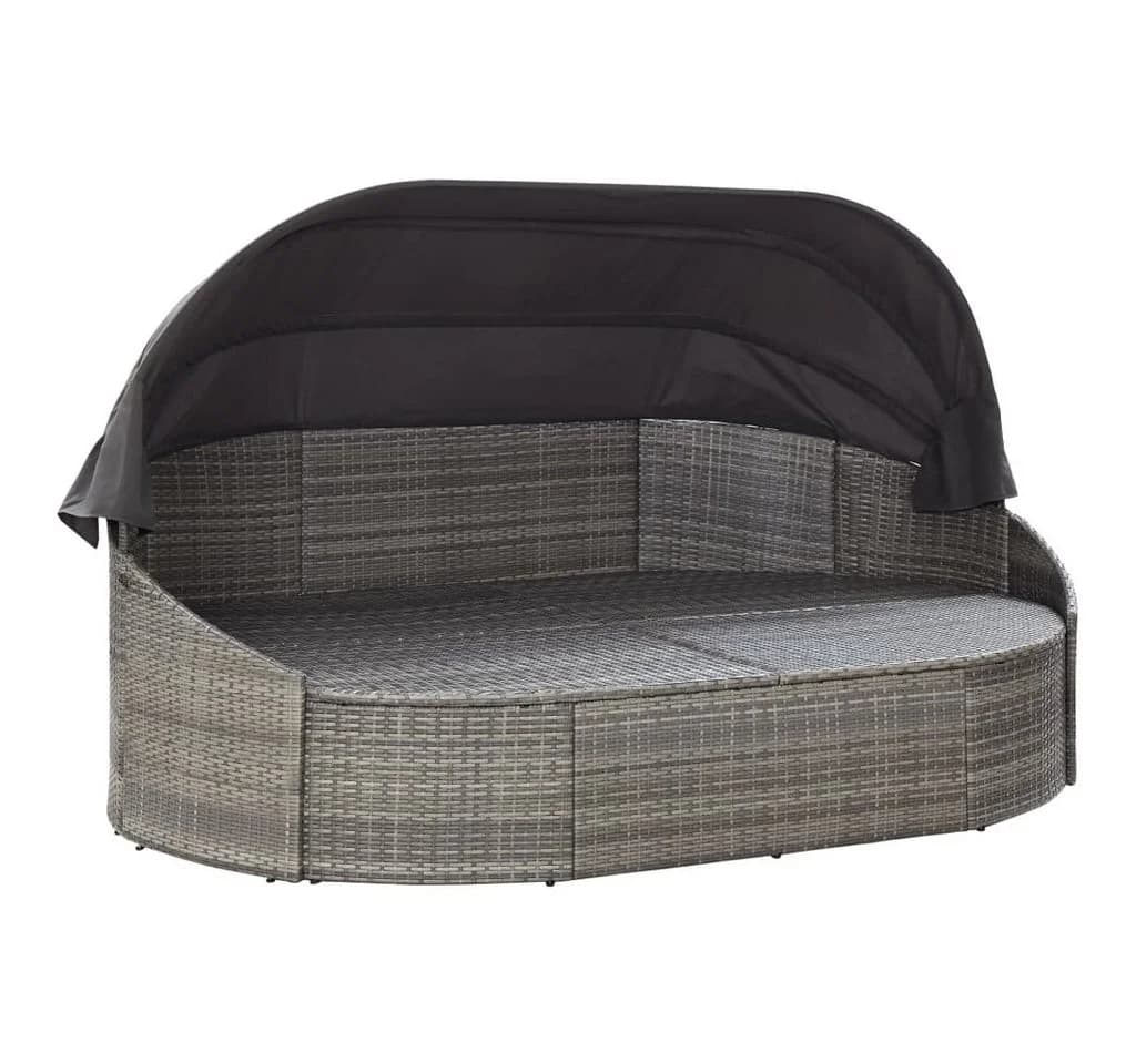 vidaXL Gartenliege mit Dach Grau PE-Rattan Outdoor-Lounge - Bild 3