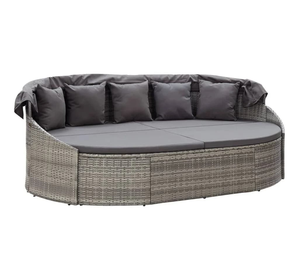 vidaXL Gartenliege mit Dach Grau PE-Rattan Outdoor-Lounge - Bild 4