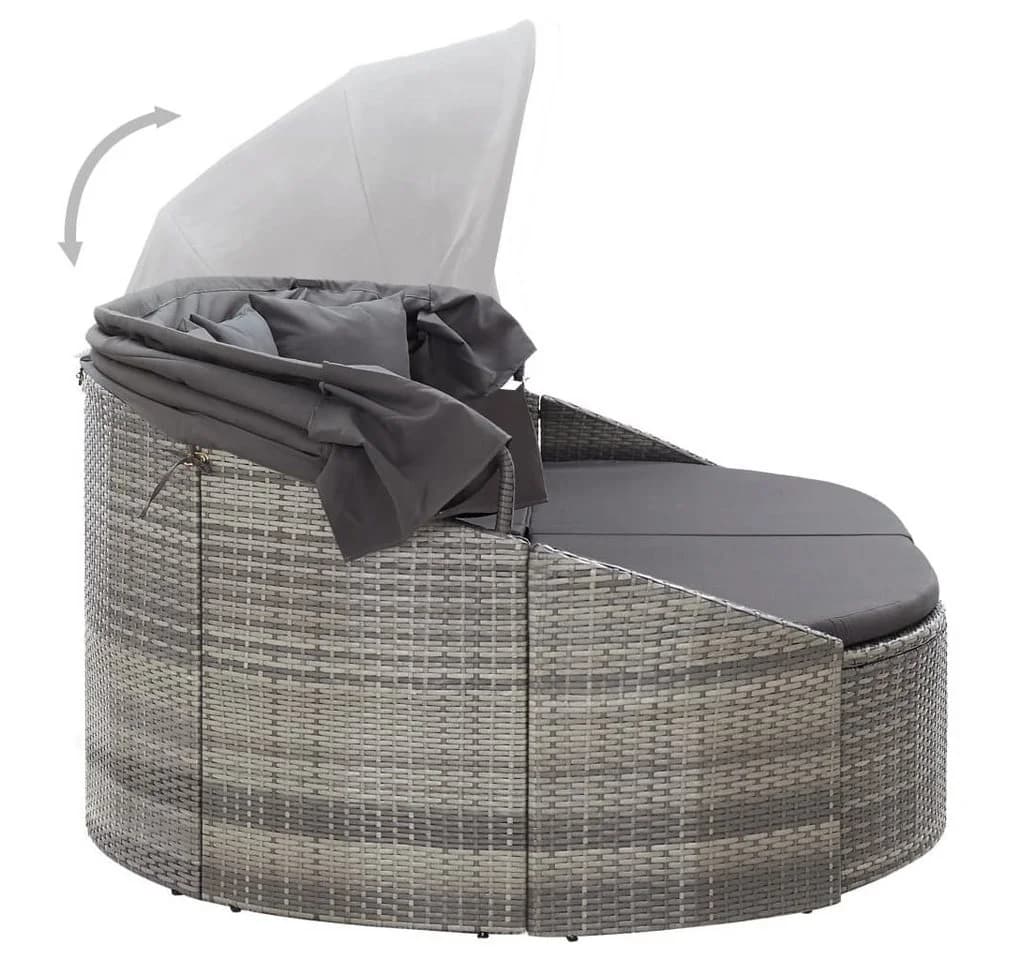 vidaXL Gartenliege mit Dach Grau PE-Rattan Outdoor-Lounge - Bild 5
